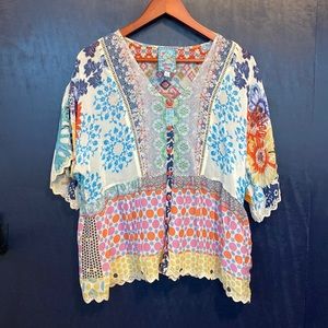 Johnny Was medium, button down, short sleeve blouse.